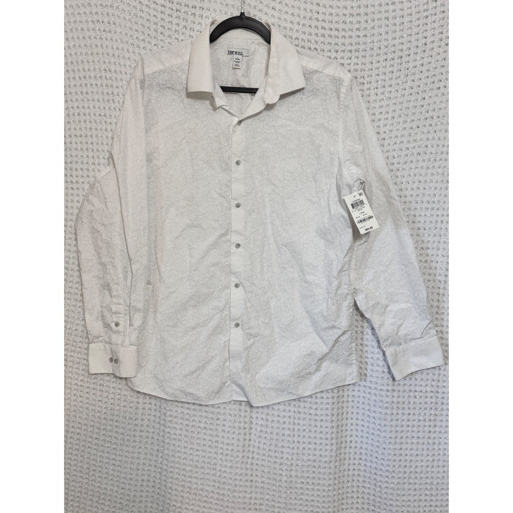 Bar III Men's Slim‎ Fit Stretch Button Down Shirt White Size L